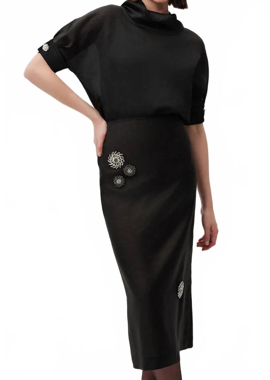 NEW EXQUISE susan midi skirt in black